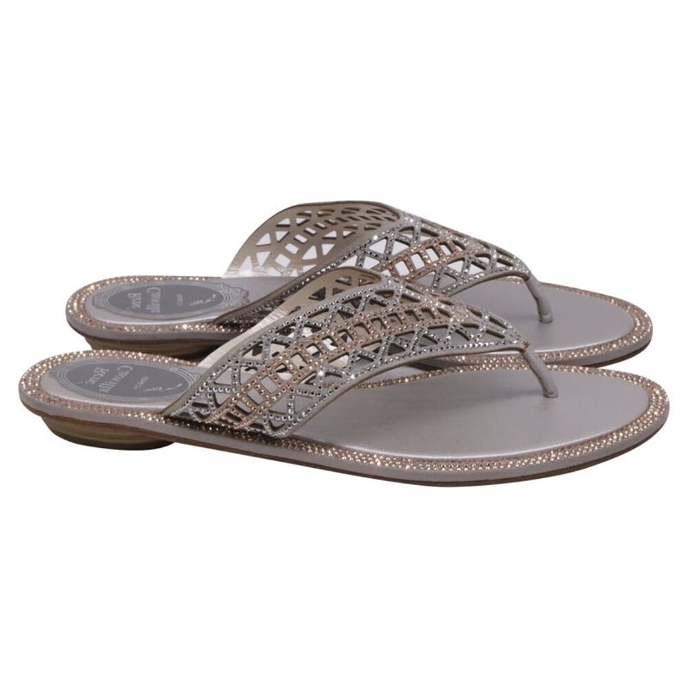 Rene Caovilla Crystal-embellished Flat Thong Sandals in Silver Sequin